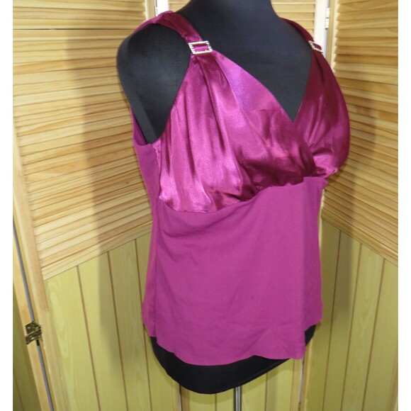 Lane Bryant Plum Satin + Mesh Jeweled CZ Detail Sleeveless Blouse Plus 18-20 - Picture 5 of 10